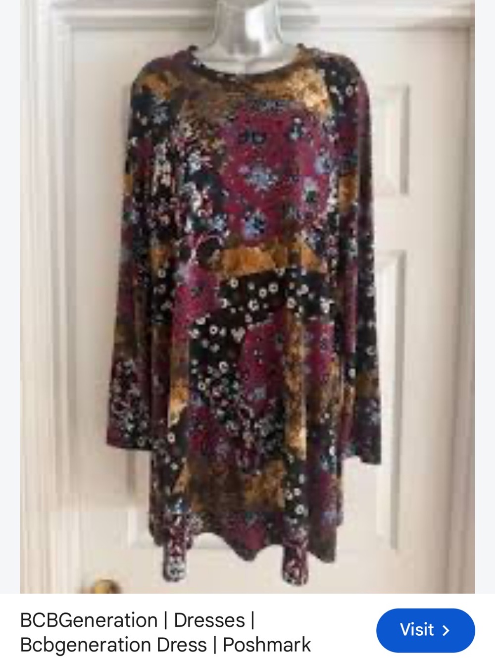 BCBGeneration Burgundy Floral Velvet Long Sleeve Swing Dress